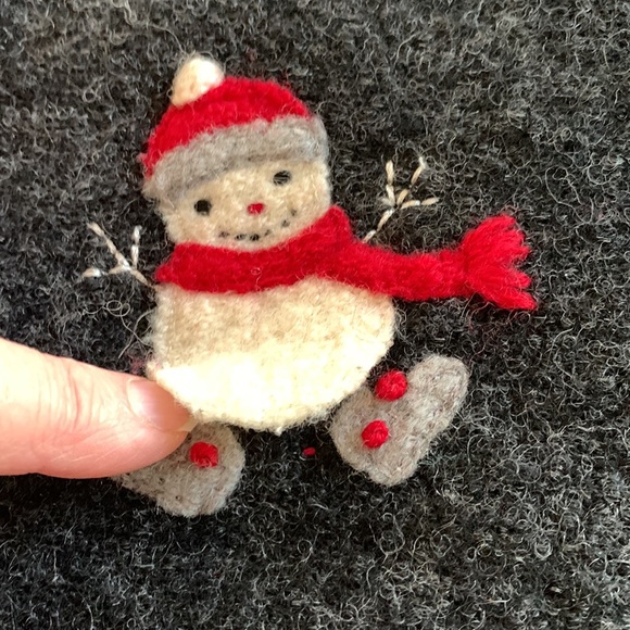 TALBOTS | Snowman Holiday Zippered Cardigan, Charcoal Grey w/ Appliqués | Sz M - Picture 10 of 12